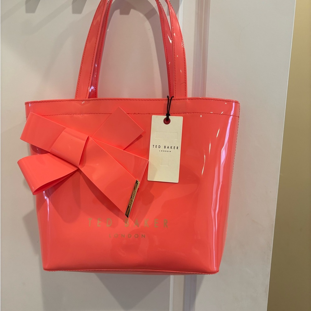 Ted Baker Coral Pink Patent Tote with Bow